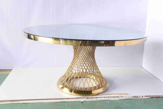Faux Marble Tabletop Modern Pedestal Dining Table Golden Stainless Steel Frame