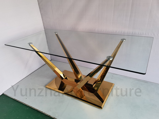 Rectangle Dining Table With Clear Glass And Simple Base