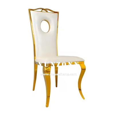 Gold Stainless Steel Dining Chair Luxury White PU Leather Wedding Chair for Hotel Party Events