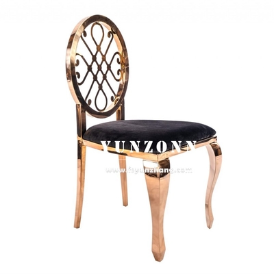 Rose Gold Flower Back Dining Room Furniture Stacking Movable Cushion Wedding Banquet Chair for Event Party Hall