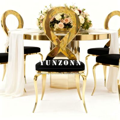 Modern Stackable Event Party Chrome Legs White Chairs for Dining Table Gold Color with Cushion