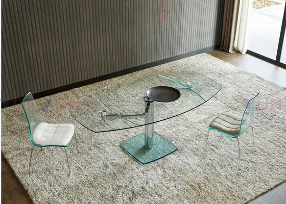 Extendable Flexible Multifunctional Dining Table With Two Leaf Glass Top