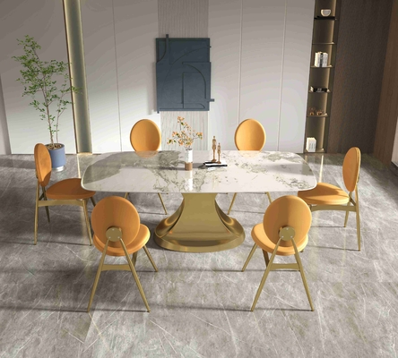 201 Stainless Steel Gold Collection luxury dining table 6 seater Shaped Base Living Room