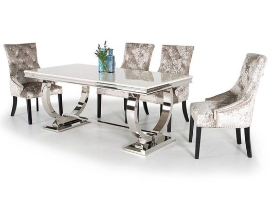 Silver 150X90X75 Luxury Comfort Dining Table 6 Seater Tempered Glass Top