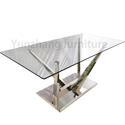 Good price Silver Series Low Dining Table Glass 201 Stainless Steel Living Room Hotel Furniture online