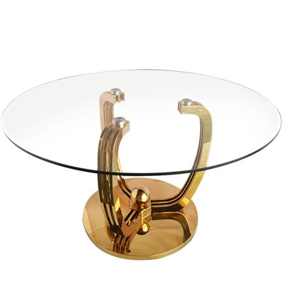 Good price European style stainless steel 8 seater round tempered glass dining table for restaurant for dining design online