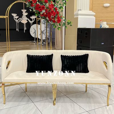 Good price Velvet Upholstered Love Seat with Gold Stainless Steel Base for Weddings and Parties online