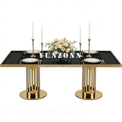 Good price Wholesale Rectangle Banquet Mirror Glass Top Gold Stainless Table for Wedding Events Hotels Outdoor Dining Hotel Furniture online