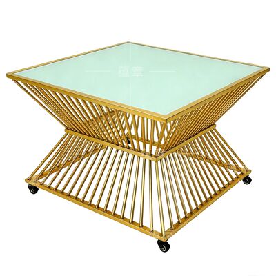 Top Sale Fashion Design Square Shape Glass Top Stainless Steel Wedding Cake Table