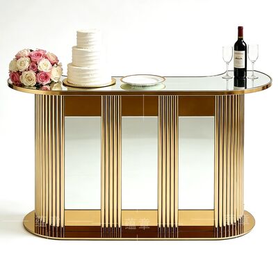 Good price Modern Round Wedding Counter Bar Table with Mirror Glass Top and Golden Stainless Steel Base for Party or Hotel Use online