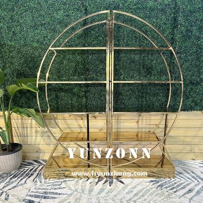 Good price Luxury Stainless Steel Frame Bar Shelf Champagne Dessert Display Rack Metal Arch Stand for Wedding Banquet online
