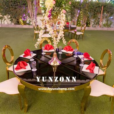 Good price Luxury Modern Stainless Steel Dining Table with Glass Top for Outdoor Wedding Hotel Party Banquet Round Design online