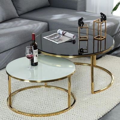 Good price Marble Glass Top Gold Round Coffee Table With Storage Strike Deisgn online