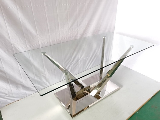 Glass Dining Table With 6 Chairs Stainless Steel Marble Stone Dining Tables