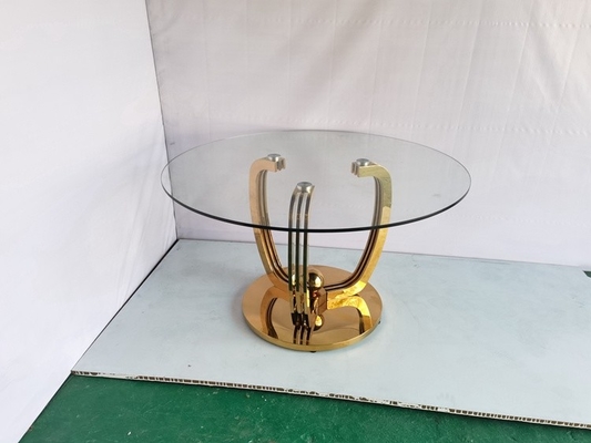 Minimalist Gold Stainless Steel Base Dining Table With Glass Top