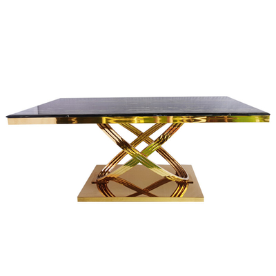 Artificial Marble Top Gold Plating 6 Seats Dining Table For Banquet