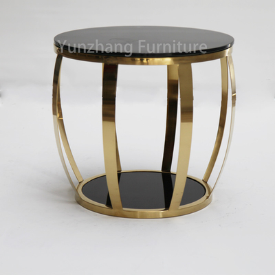 Simple Item Round Side Table SS Base Tempered Glass Sofa Table