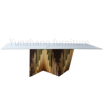 Gold Irregular Luxury Modern Dining Tables Metal Base With Marble Table Top