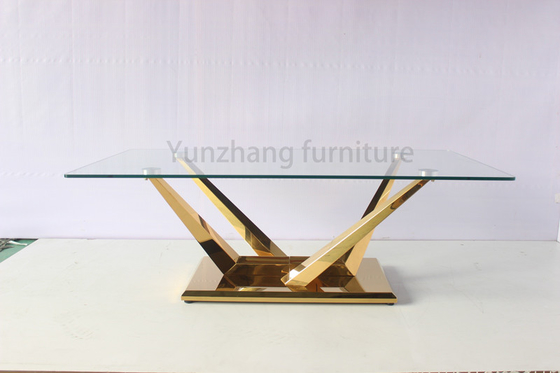 Rectangular Transparent Glass Dining Table Stainless Steel Furniture With gold Base