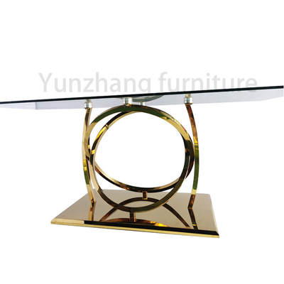 Yunzoon Furniture Clear Glass Dining Table Mirrored Silver Finish SS 201 Base
