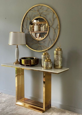 Metal Entryway Hallway Console Table Multipurpose Marble Top Gold Ornate