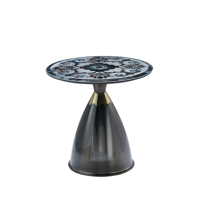 Modern light luxury round living room black marble look glass top metal base corner tables side table