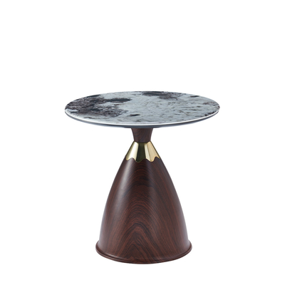 Modern light luxury round living room black marble look glass top metal base corner tables side table