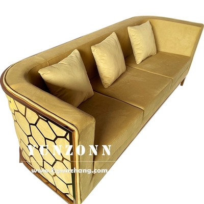 Modern Gold Stainless Steel Luxury Sofa Set Furniture Living Room Green Velvet Fabric Sofa