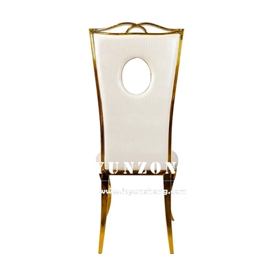 Gold Stainless Steel Dining Chair Luxury White PU Leather Wedding Chair for Hotel Party Events