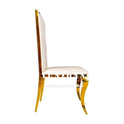 Gold Stainless Steel Dining Chair Luxury White PU Leather Wedding Chair for Hotel Party Events