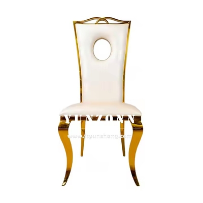 Gold Stainless Steel Dining Chair Luxury White PU Leather Wedding Chair for Hotel Party Events