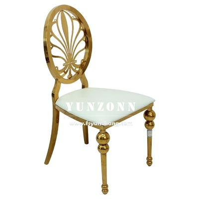 Banquet Metal Chair Event Party Rental Gold Flower Back Stainless Steel Hotel Wedding Chair