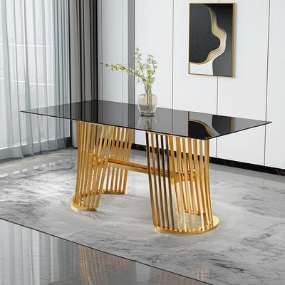 Modern Hotel Furniture With Glass Tabletop Gold Steel Dining Table