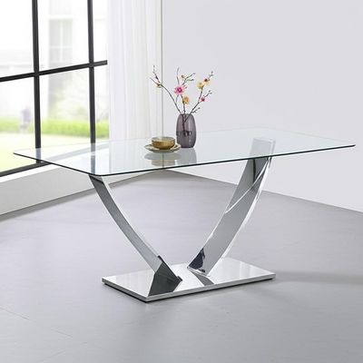 Rectangle Dining Table With Clear Glass And Simple Base