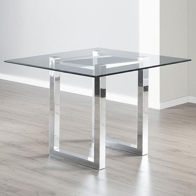 Silver Dining Table With Clear Glass Modern Square