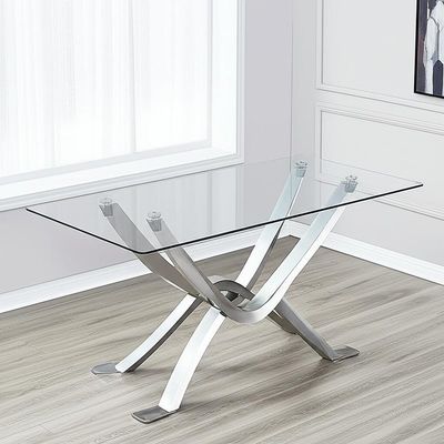 Meridian Furniture Modern Glass Dining Table With Glass And Metal Base