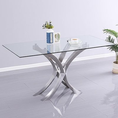 Contemporary 201ss Glass Top Dining Table For House And Hotel