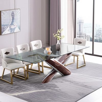 Unique Modern Rectangular Glass Dining Table 8 Seats For Family