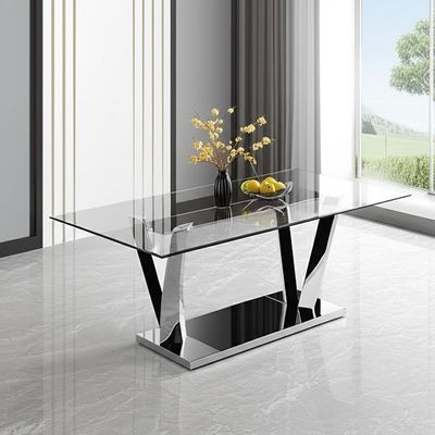 6 Seats Luxury Modern Dining Tables With Tempered Glass Steel Legs For 8 People