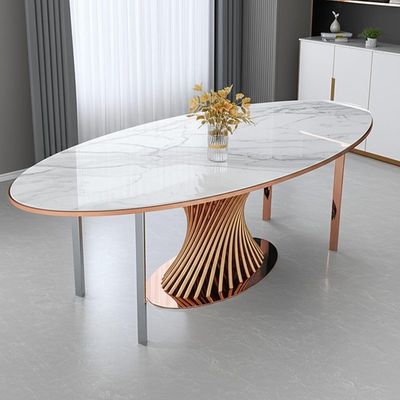 Marble Polished Luxury Modern Dining Tables In Silver Rose Gold Color