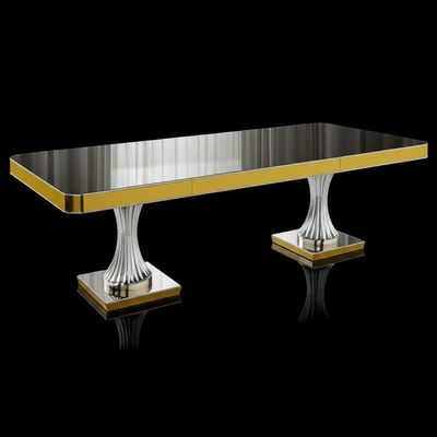 Silver Gold Glossy Luxury Modern Dining Tables Rectangular Shape