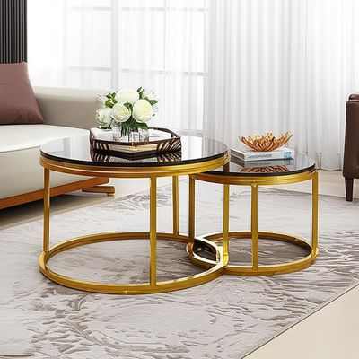 Indoor Furniture Coffee Table Round Stainless Steel Table Set Gold Painting For Living Room