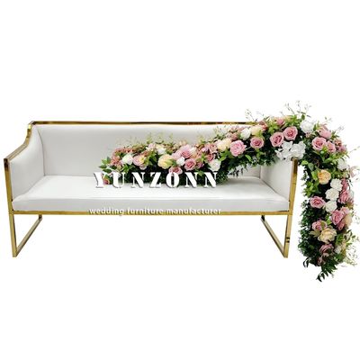 Upholstered Gold Stainless Steel Accented White Leather Wedding Sofa for Rental Event
