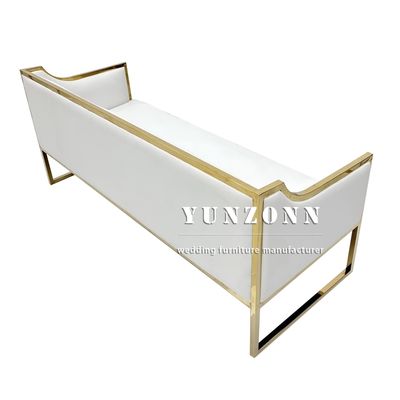 Upholstered Gold Stainless Steel Accented White Leather Wedding Sofa for Rental Event