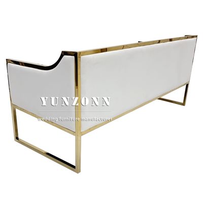 Upholstered Gold Stainless Steel Accented White Leather Wedding Sofa for Rental Event