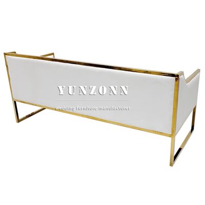 Upholstered Gold Stainless Steel Accented White Leather Wedding Sofa for Rental Event