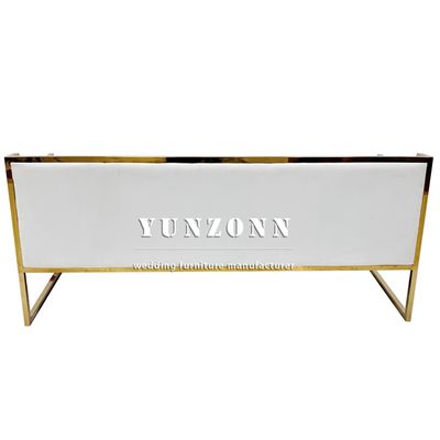 Upholstered Gold Stainless Steel Accented White Leather Wedding Sofa for Rental Event