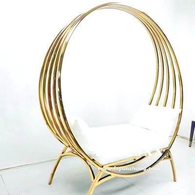 White Leather Cushion Love Seat Sofa with Stainless Steel Frame and Moon Circle Design for Hotels and Weddings