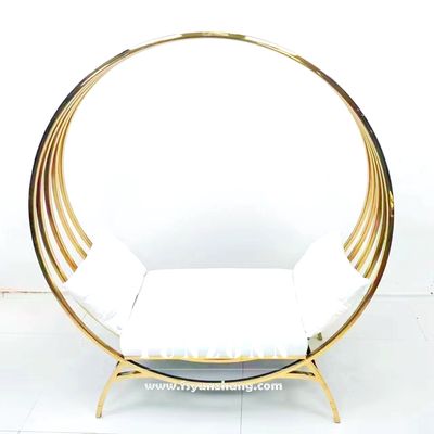 White Leather Cushion Love Seat Sofa with Stainless Steel Frame and Moon Circle Design for Hotels and Weddings