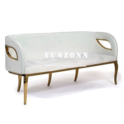 Velvet Upholstered Love Seat with Gold Stainless Steel Base for Weddings and Parties